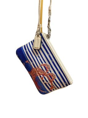 Coach Poppy Nautical Marine Blue And White Stripe Sequin Wristlet | Rare EUC